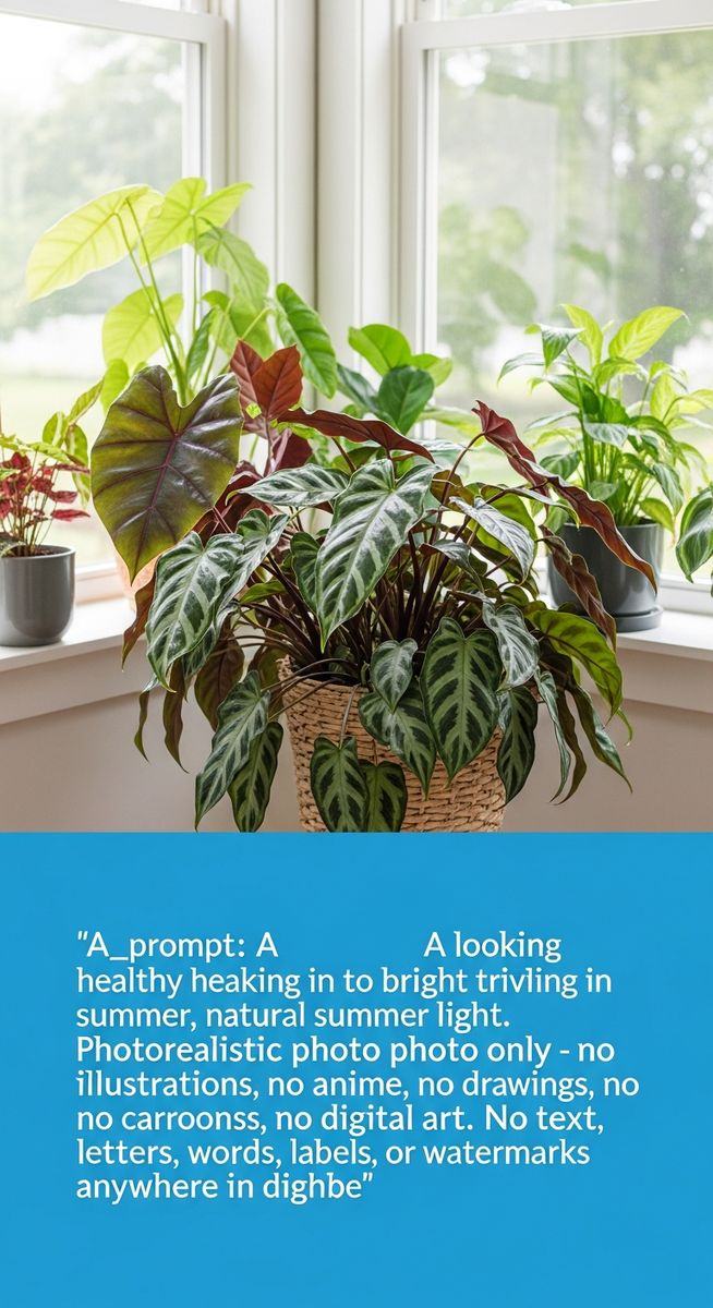 a mixed houseplants plant thriving in a bright sunny home interior in summer in summer