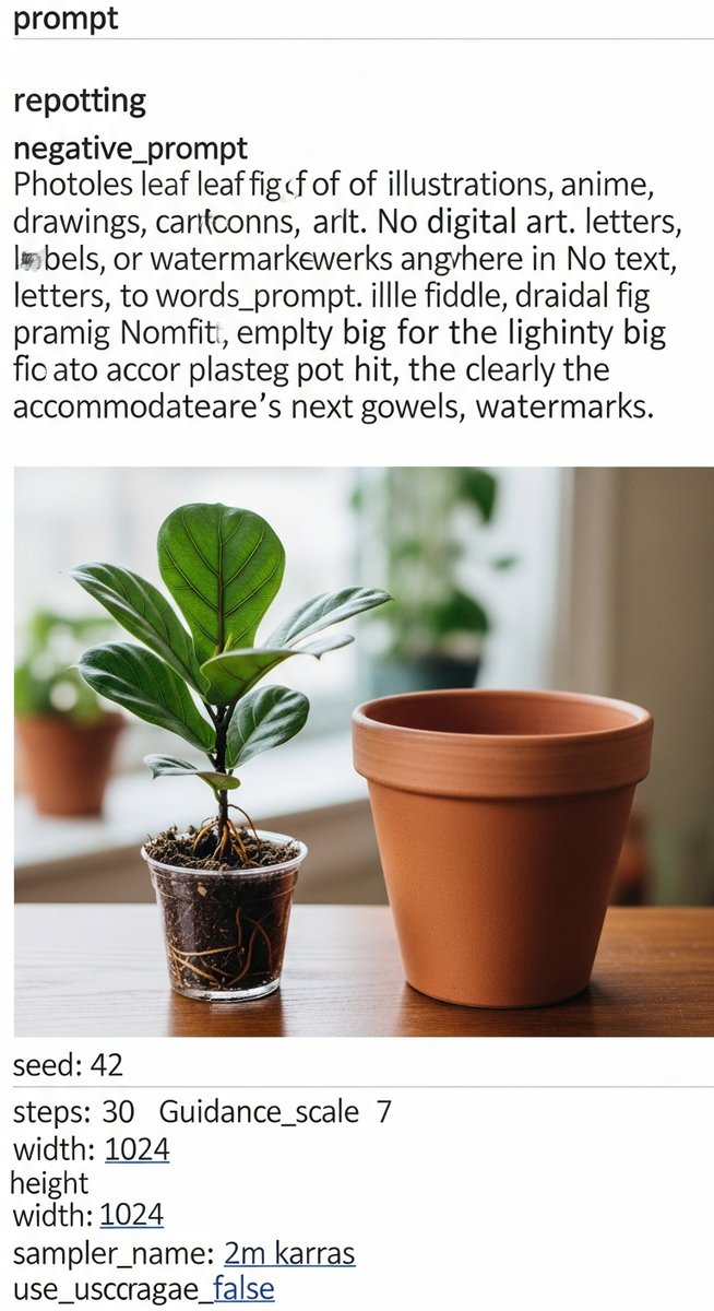 a fiddle leaf fig plant in a small pot beside a larger empty pot