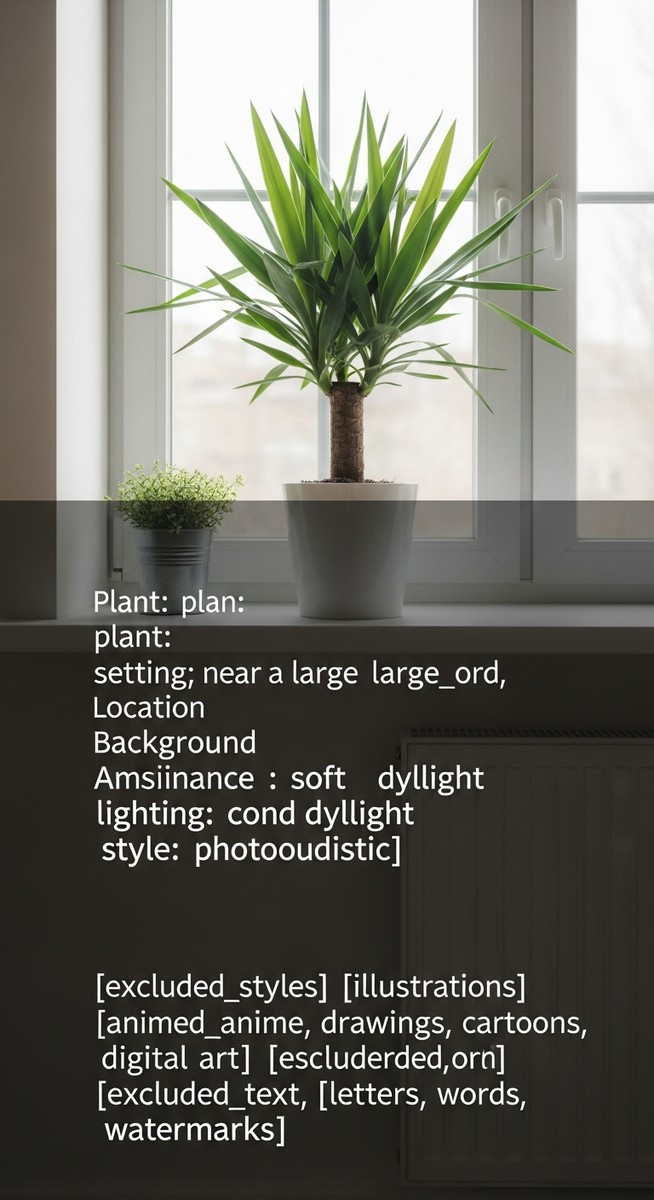 a yucca plant in a pot near a bright window